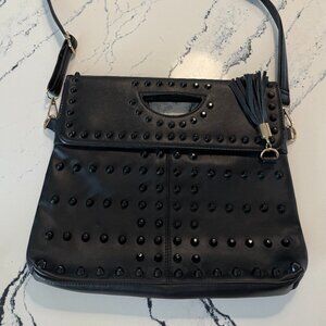 Studded Black Handbag - Convertible as Clutch or Shoulder Bag
